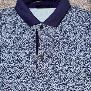 Greyson Men's Navy and White Pattern Polo